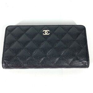 CHANEL Black Caviar Leather Logo Wallet